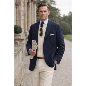 Canali Mens 44R Wool Sport Coat Blue Blazer Jacket Classic Navy Preppy 3 buttons